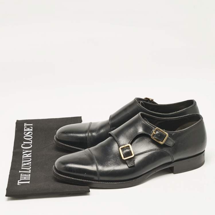 Pre Owned Tom Ford Black Leather Elkan Monk Strap Derby Size 42
