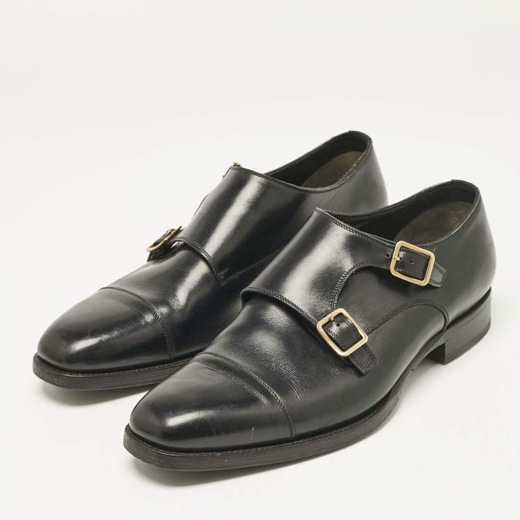 Pre Owned Tom Ford Black Leather Elkan Monk Strap Derby Size 42
