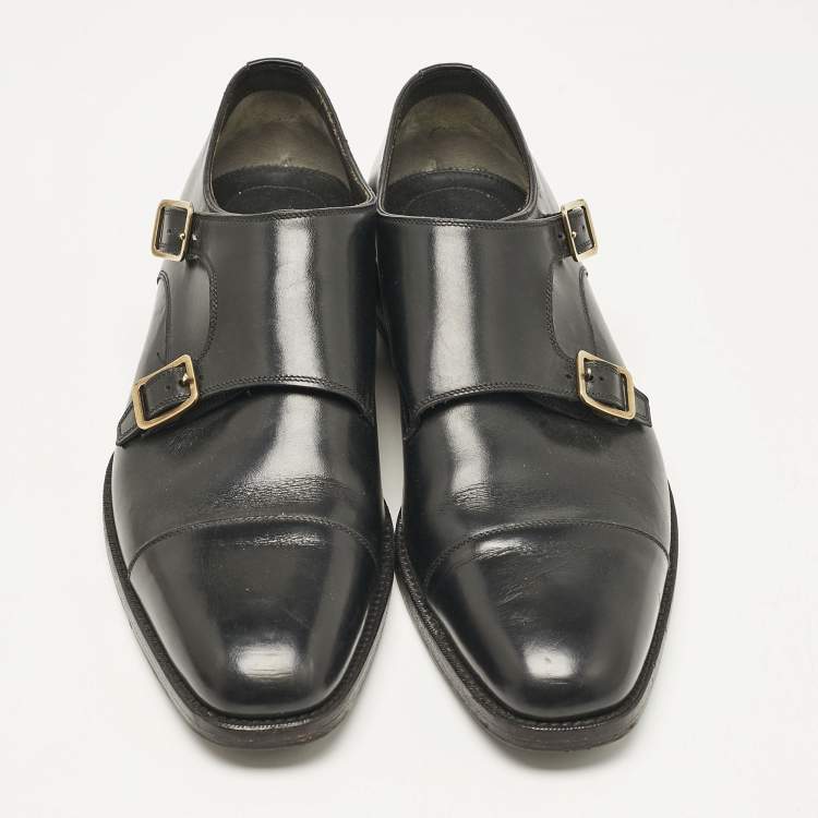Pre Owned Tom Ford Black Leather Elkan Monk Strap Derby Size 42