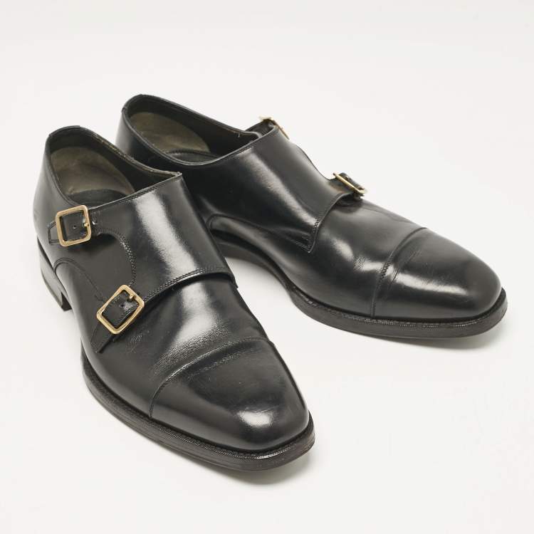 Pre Owned Tom Ford Black Leather Elkan Monk Strap Derby Size 42