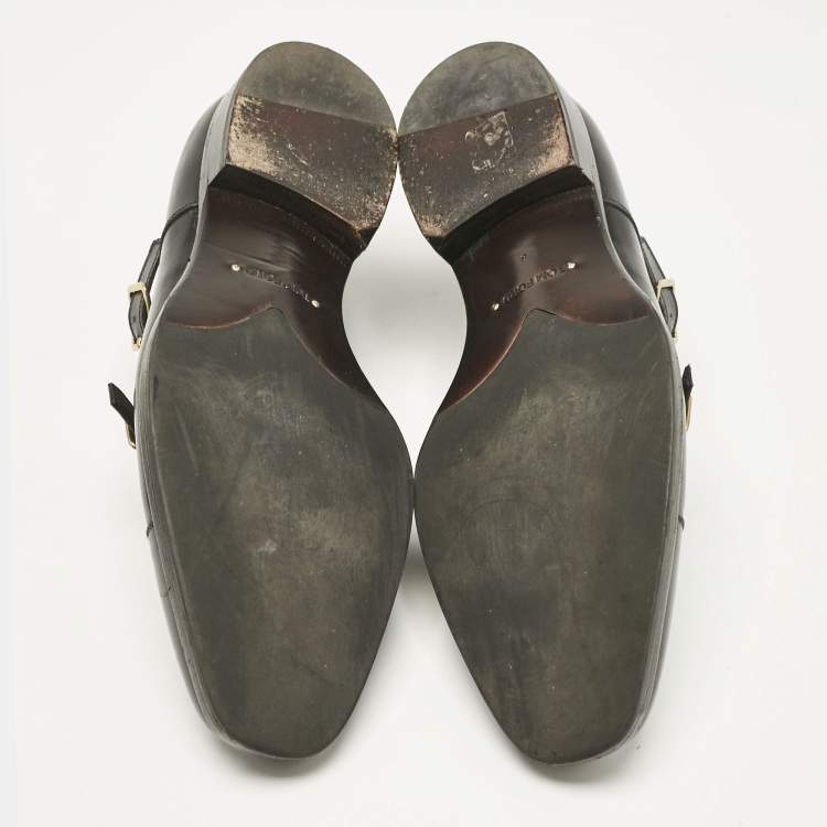 Pre Owned Tom Ford Black Leather Elkan Monk Strap Derby Size 42