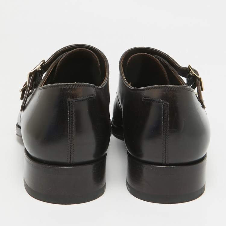 Pre Owned Tom Ford Brown Leather Elkan Monk Strap Derby Size 42