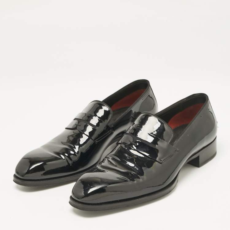 Pre Owned Tom Ford Black Patent Leather Slip On Loafers Size 41.5