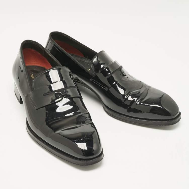 Pre Owned Tom Ford Black Patent Leather Slip On Loafers Size 41.5