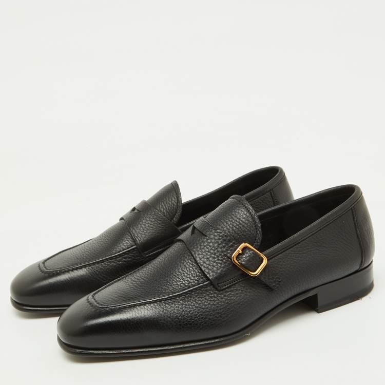 Pre Owned Tom Ford Black Leather Dover Slip On Loafers Size 40