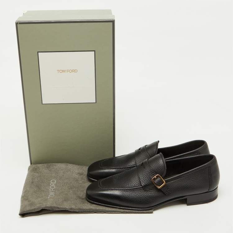 Pre Owned Tom Ford Black Leather Dover Slip On Loafers Size 40