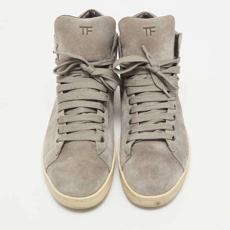 Pre Owned Tom Ford Grey Suede Russell High Top Sneakers Size 45