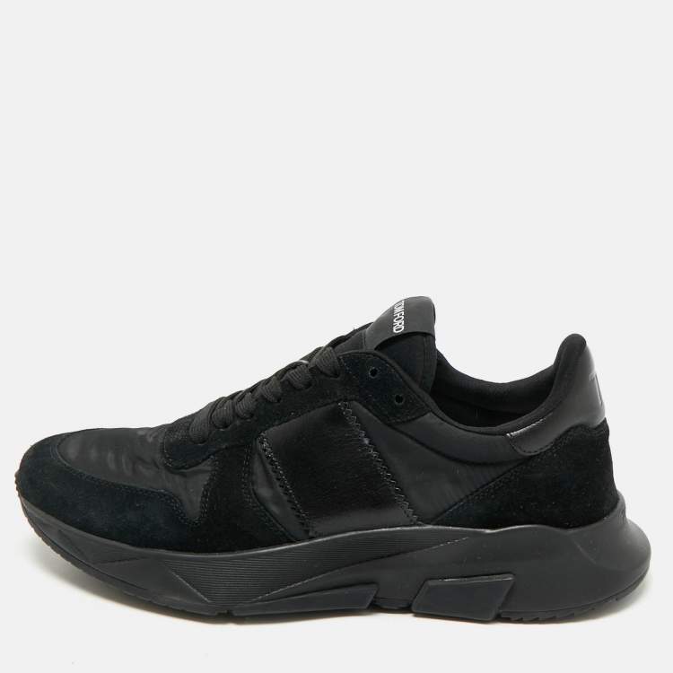 Pre Owned Tom Ford Black Leather and Neoprene Lace Up  Sneakers Size 40