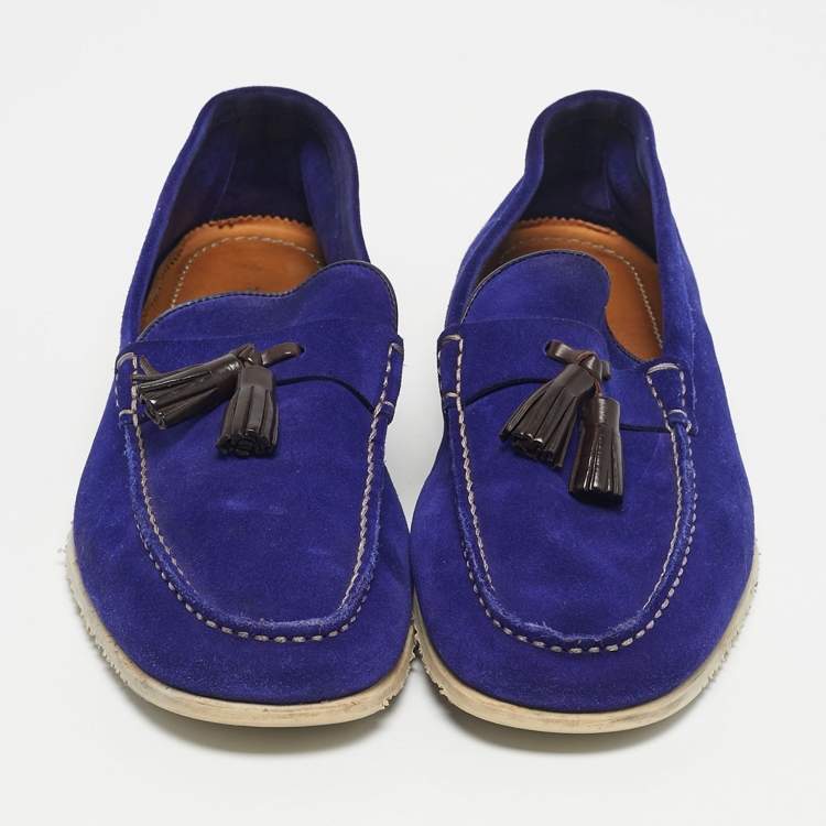 Pre Owned Tom Ford Blue Suede Tassel Detail Loafers Size 44.5