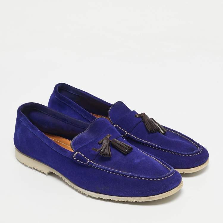 Pre Owned Tom Ford Blue Suede Tassel Detail Loafers Size 44.5