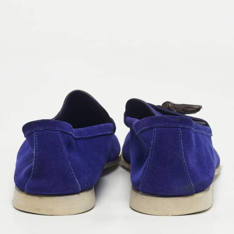 Pre Owned Tom Ford Blue Suede Tassel Detail Loafers Size 44.5