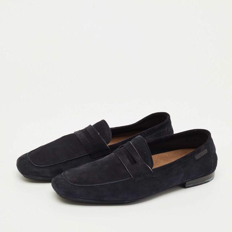 Pre Owned Tom Ford Navy Blue Suede Slip On Loafers Size 44