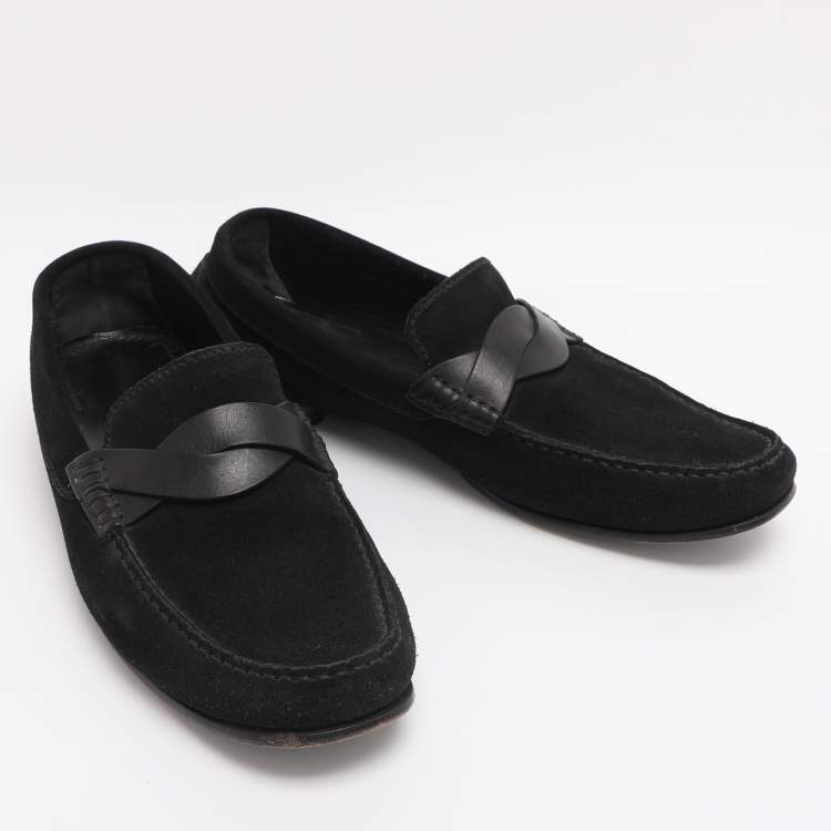Pre Owned Tom Ford Black Suede And Leather Twist Band Elkan Loafer Size 45