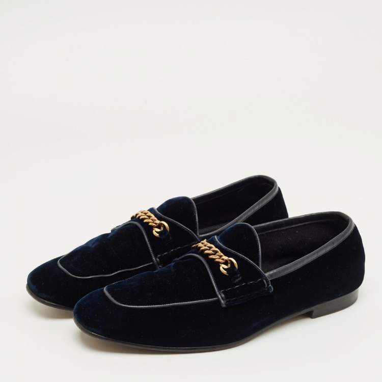 Pre Owned Tom Ford Navy Blue Velvet York Chain Loafers Size 42