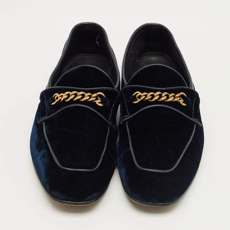 Pre Owned Tom Ford Navy Blue Velvet York Chain Loafers Size 42