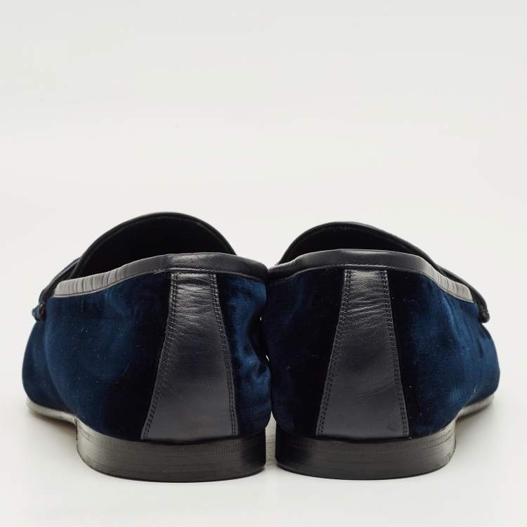 Pre Owned Tom Ford Navy Blue Velvet York Chain Loafers Size 42