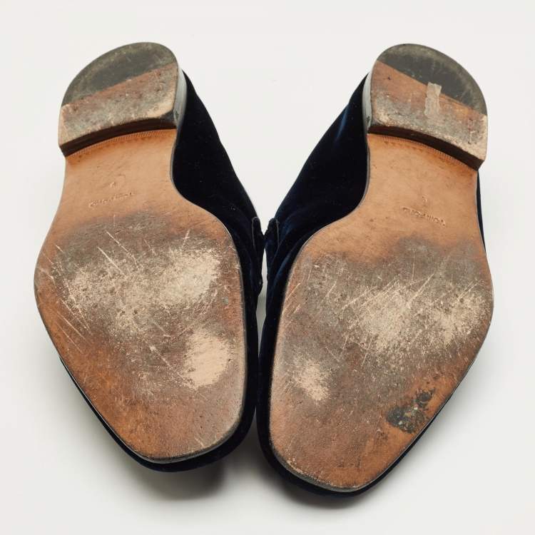 Pre Owned Tom Ford Navy Blue Velvet York Chain Loafers Size 42