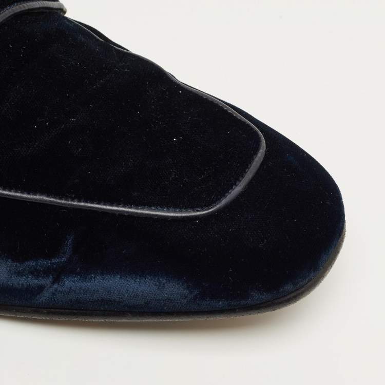 Pre Owned Tom Ford Navy Blue Velvet York Chain Loafers Size 42
