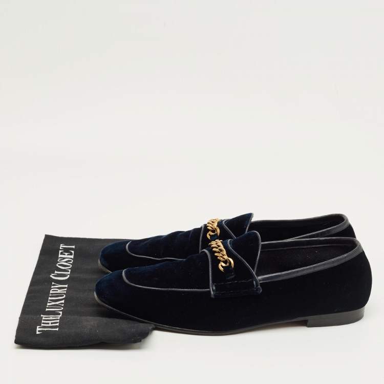Pre Owned Tom Ford Navy Blue Velvet York Chain Loafers Size 42