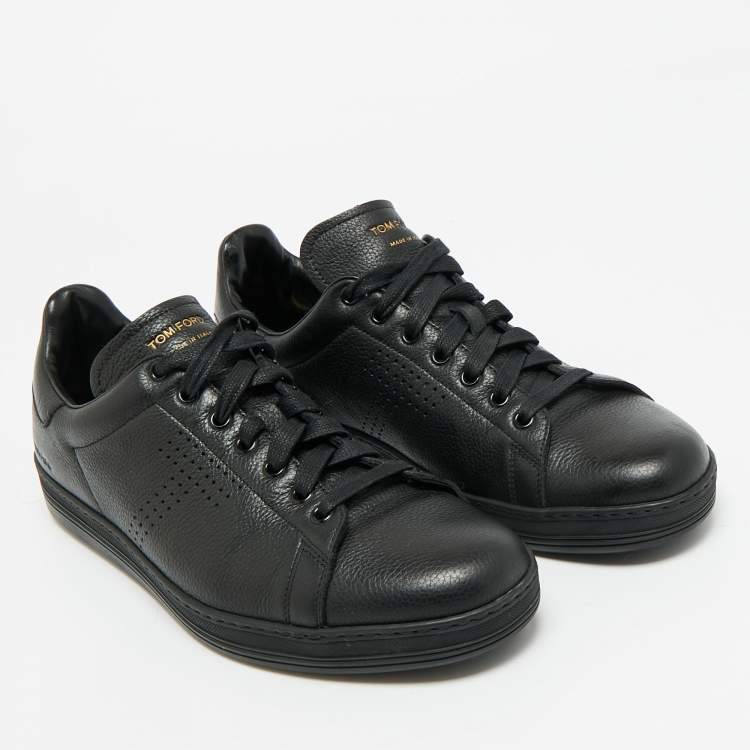 Pre Owned Tom Ford Black Perforated Leather Warwick Sneakers Size 43