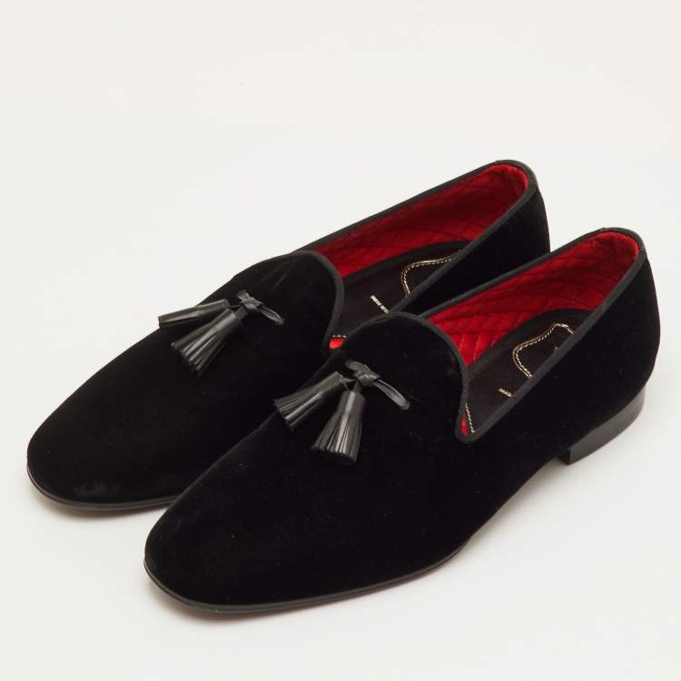 مملوكة مسبقًا Tom Ford Size 42 Black Velvet Tassel Smoking Slippers