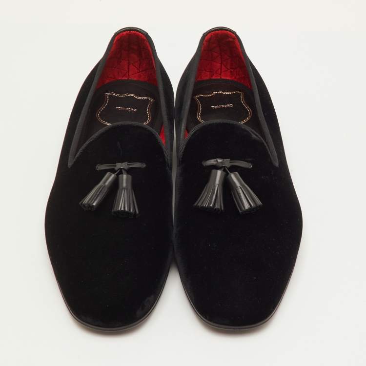 مملوكة مسبقًا Tom Ford Size 42 Black Velvet Tassel Smoking Slippers
