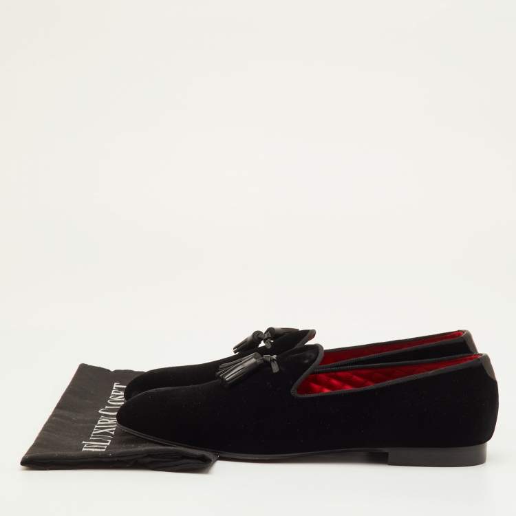 مملوكة مسبقًا Tom Ford Size 42 Black Velvet Tassel Smoking Slippers