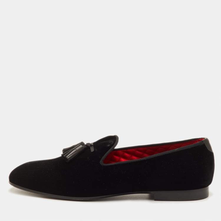 مملوكة مسبقًا Tom Ford Size 42 Black Velvet Tassel Smoking Slippers