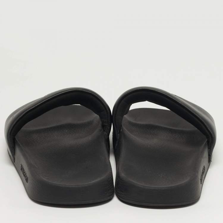 Pre Owned Tom Ford Harrison Size 43 Black Leather Perforated Logo Slide Sandals