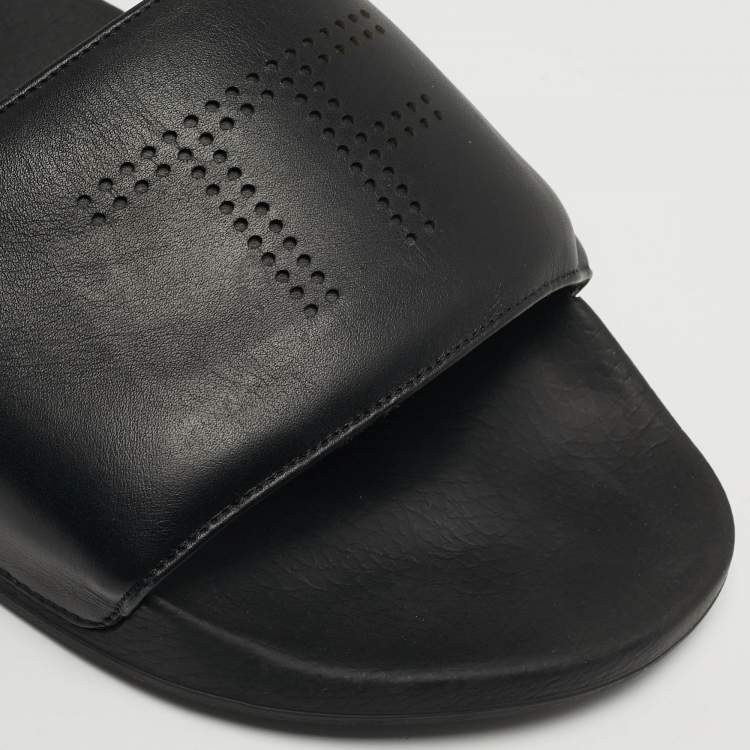Pre Owned Tom Ford Harrison Size 43 Black Leather Perforated Logo Slide Sandals