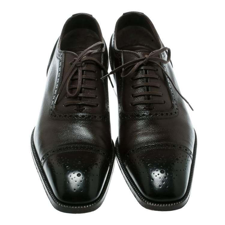 Pre Owned Tom Ford Brown Leather Gianni Brogue Austin Cap Toe Oxfords Size 41.5