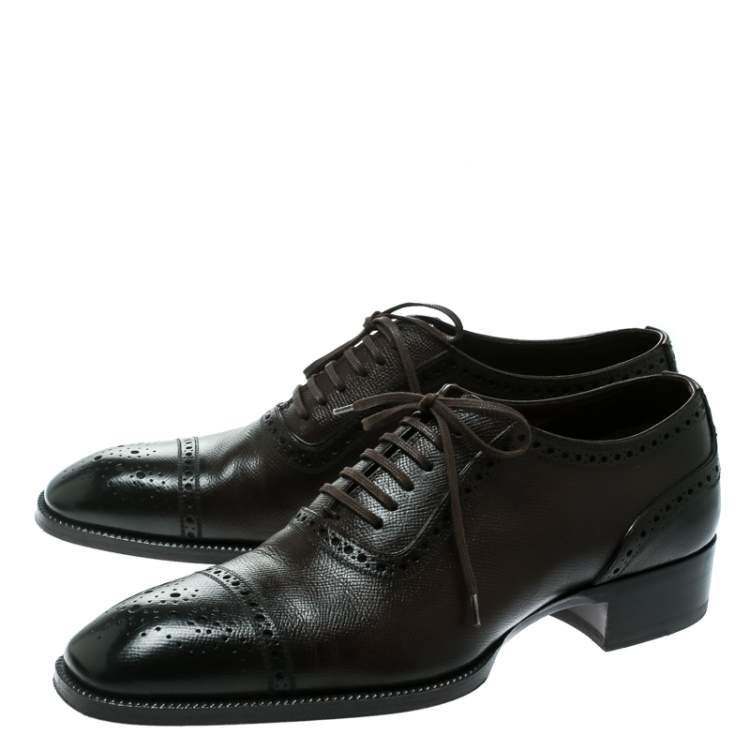 Pre Owned Tom Ford Brown Leather Gianni Brogue Austin Cap Toe Oxfords Size 41.5