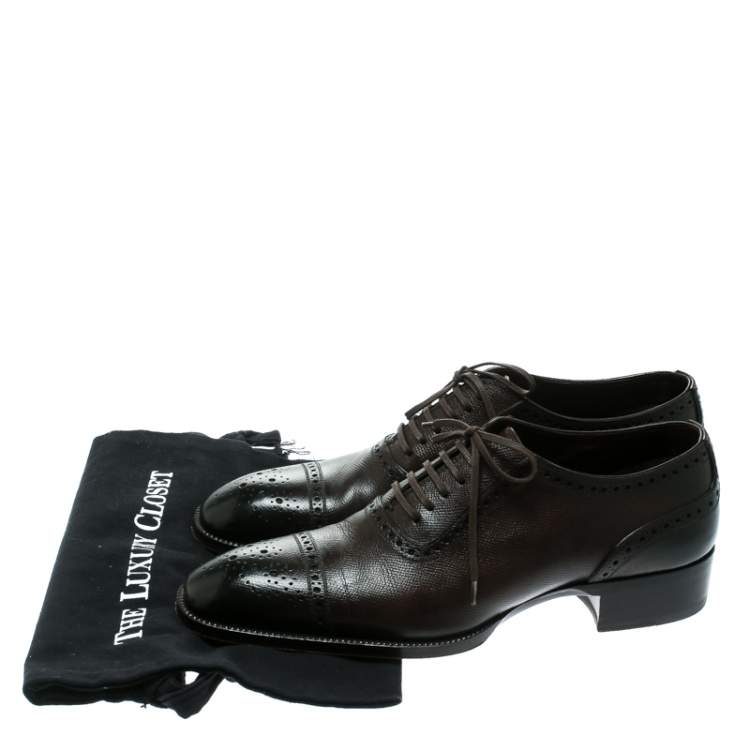 Pre Owned Tom Ford Brown Leather Gianni Brogue Austin Cap Toe Oxfords Size 41.5