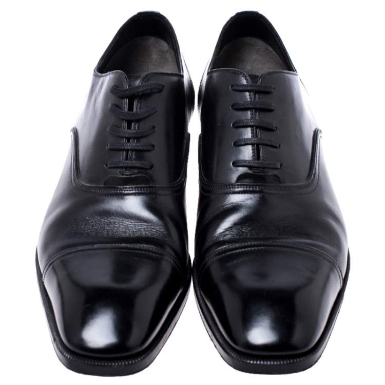 Pre Owned Tom Ford Black Leather Lace Up Oxfords Size 45