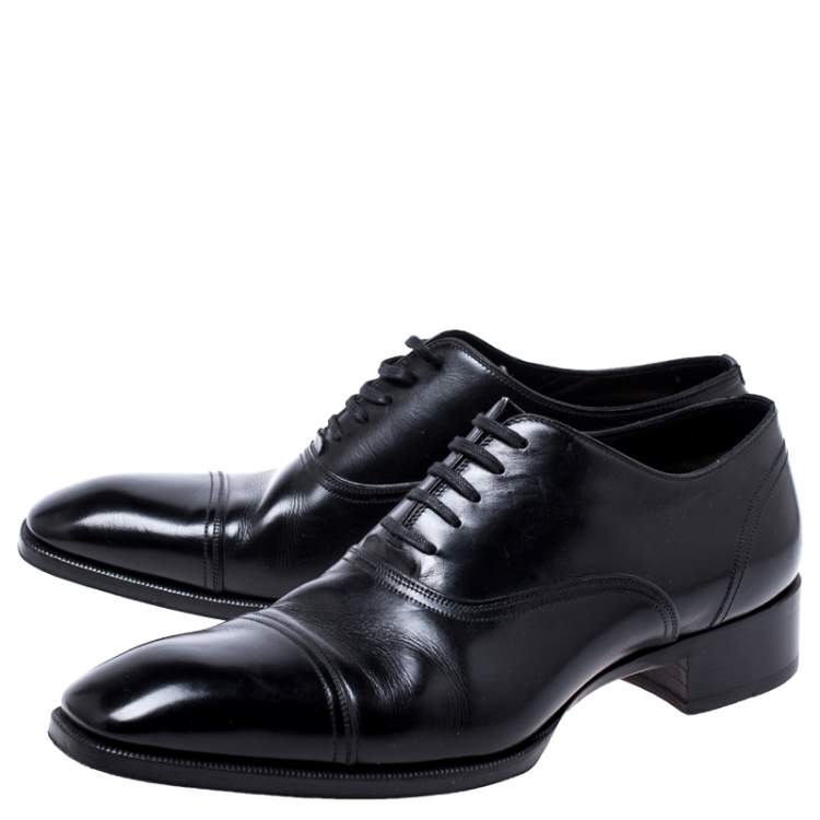 Pre Owned Tom Ford Black Leather Lace Up Oxfords Size 45