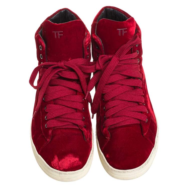 Pre Owned Tom Ford Red Velvet Russell High Top Sneakers Size 46