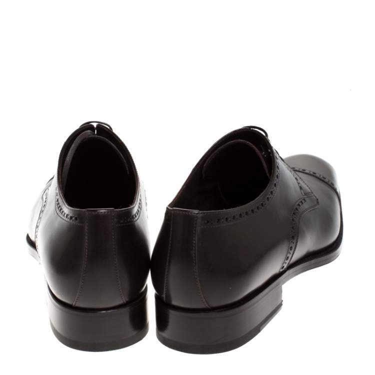 Pre Owned Tom Ford Dark Brown Brogue Leather Edgar Oxford Size 44.5