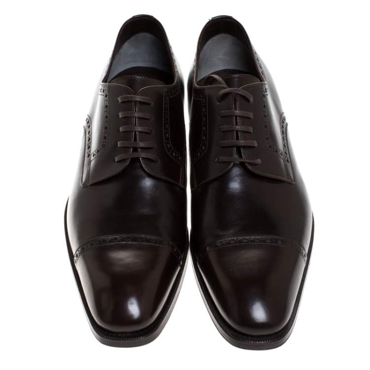 Pre Owned Tom Ford Dark Brown Brogue Leather Edgar Oxford Size 44.5
