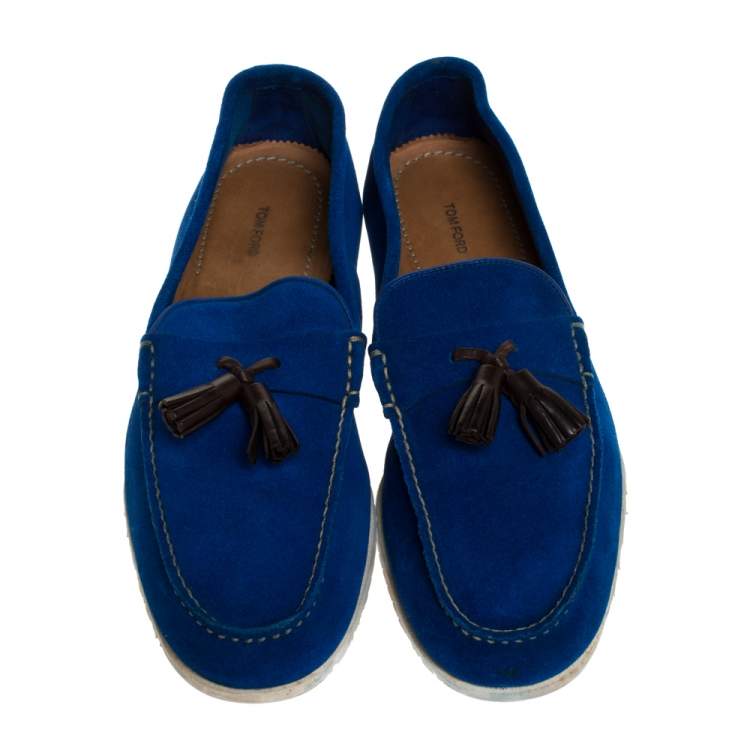 Pre Owned Tom Ford Blue Suede Tassel Detail Loafers Size 43