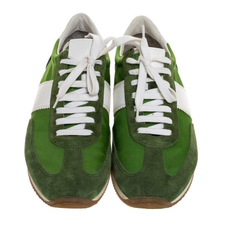 Pre Owned Tom Ford Green/White Canvas And Suede Orford Sneakers Size 45