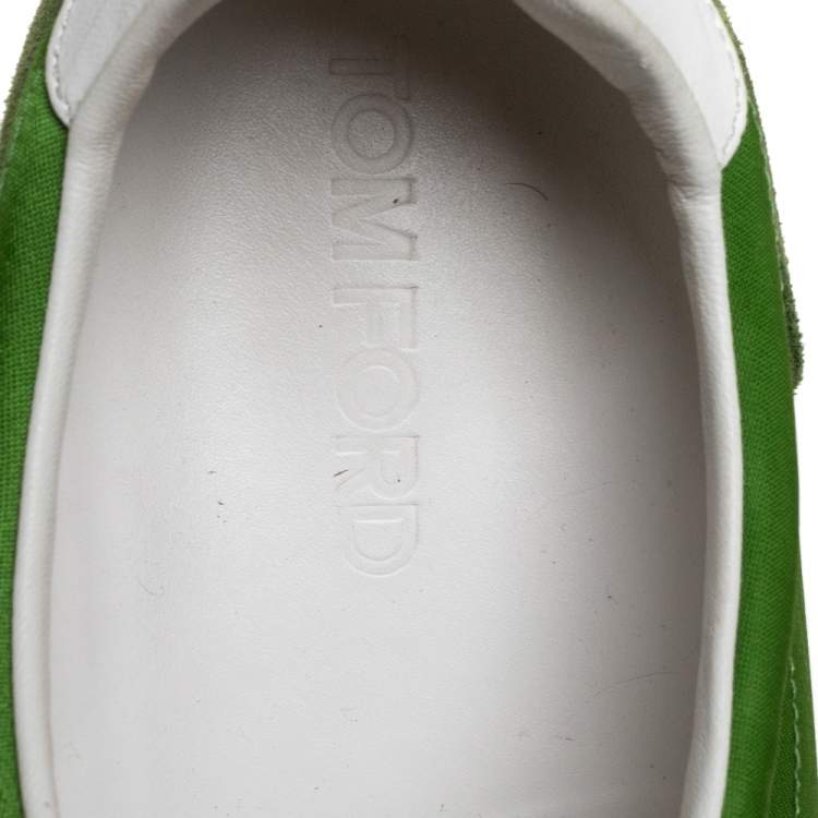Pre Owned Tom Ford Green/White Canvas And Suede Orford Sneakers Size 45