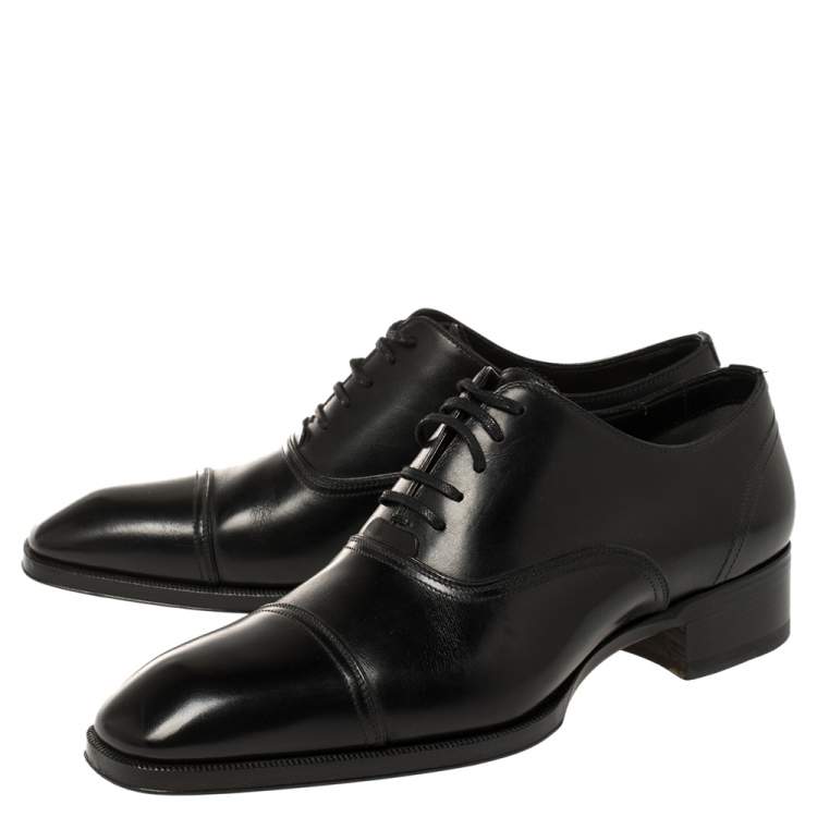 Pre Owned Tom Ford Black Leather Lace-Up Oxfords Size 40.5
