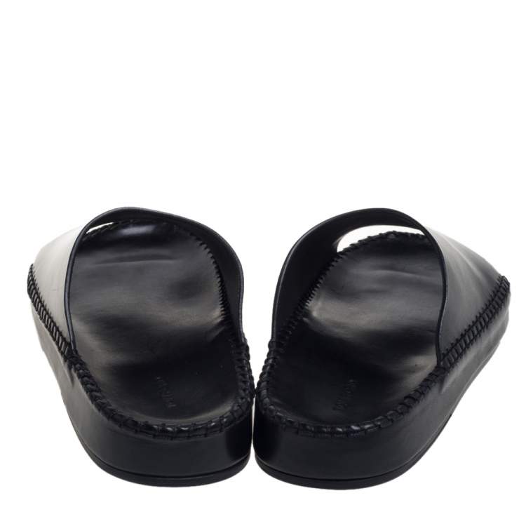 Pre Owned Tom Ford Black Leather Flat Slides Size 40