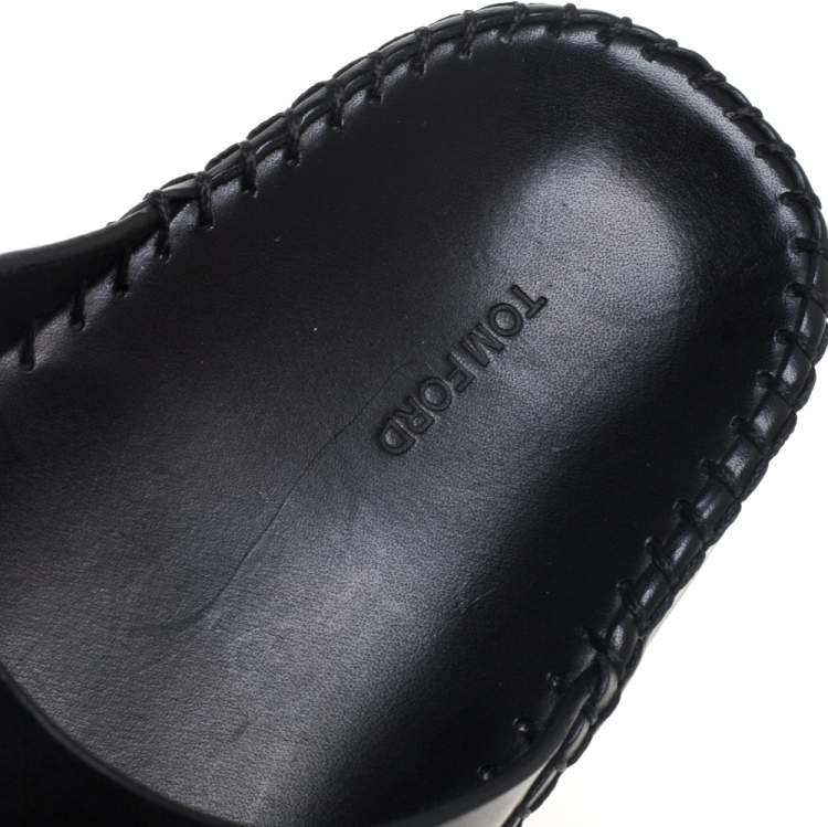 Pre Owned Tom Ford Black Leather Flat Slides Size 40