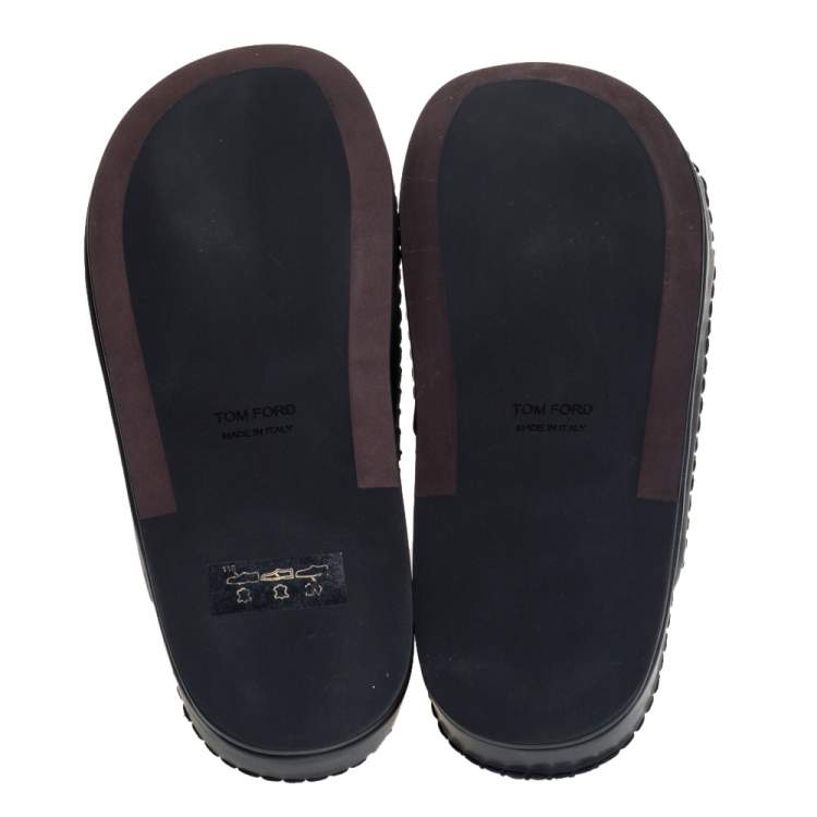 Pre Owned Tom Ford Black Leather Flat Slides Size 40