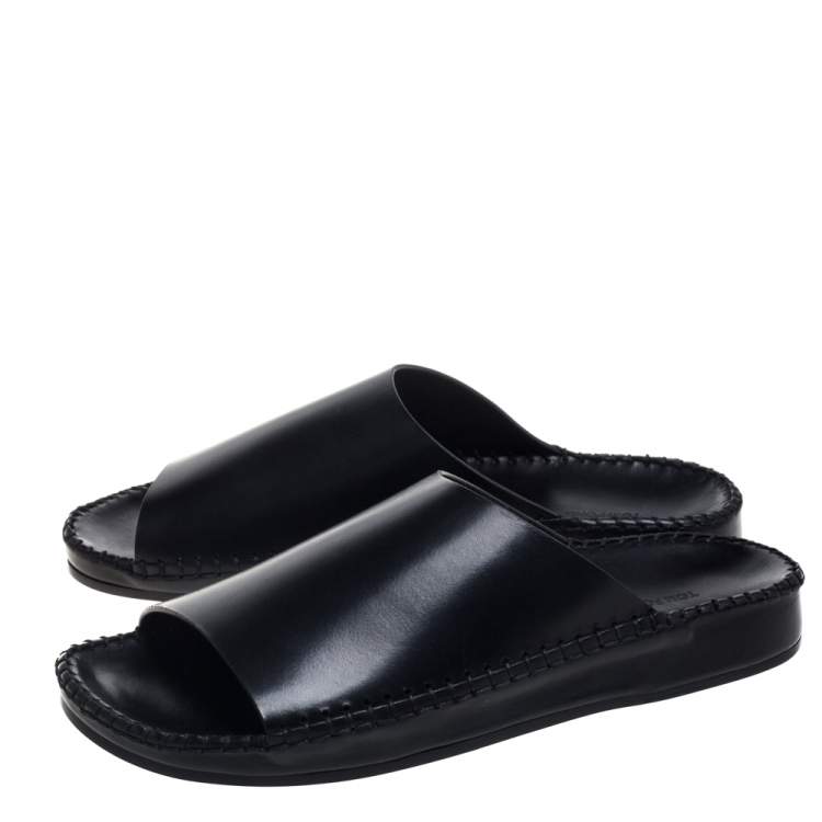Pre Owned Tom Ford Black Leather Flat Slides Size 40