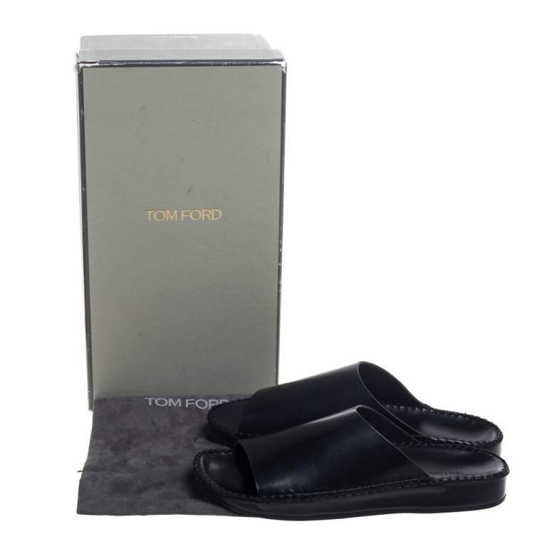 Pre Owned Tom Ford Black Leather Flat Slides Size 40