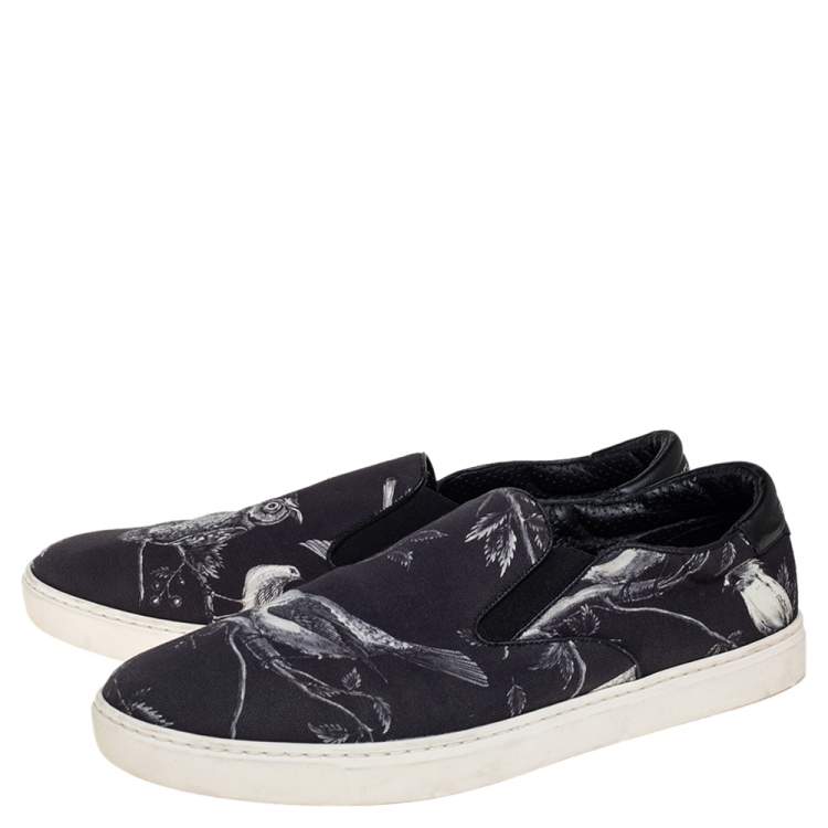 Pre Owned Dolce & Gabbana Blue/White Owl Print Canvas Slip On Sneakers Size 44