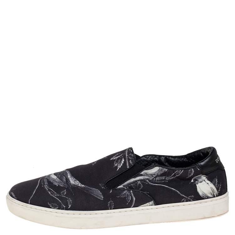 Pre Owned Dolce & Gabbana Blue/White Owl Print Canvas Slip On Sneakers Size 44