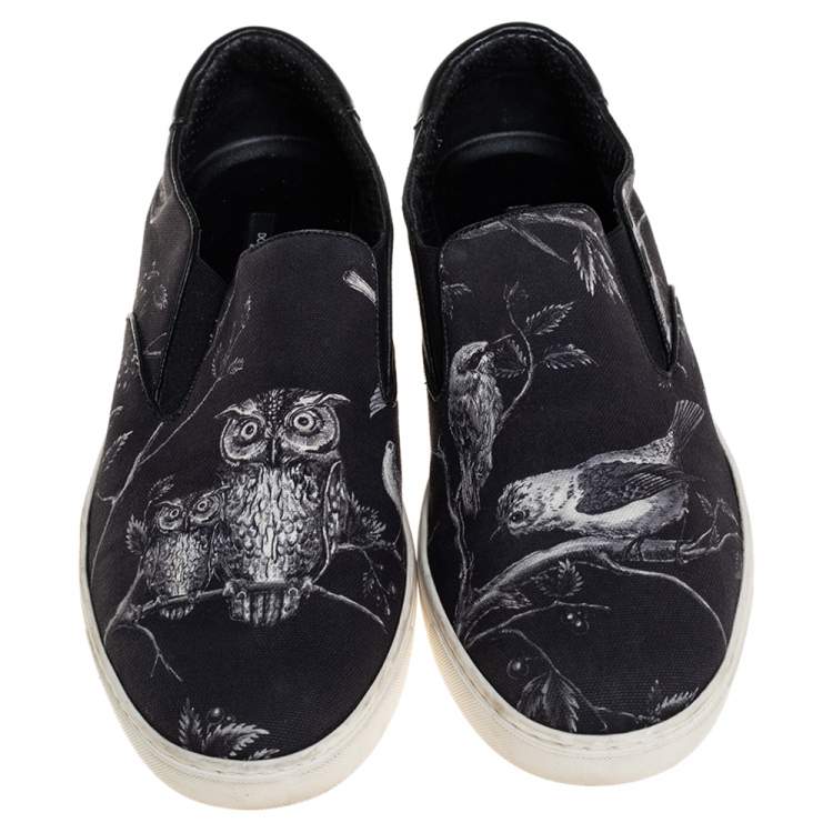 Pre Owned Dolce & Gabbana Blue/White Owl Print Canvas Slip On Sneakers Size 44